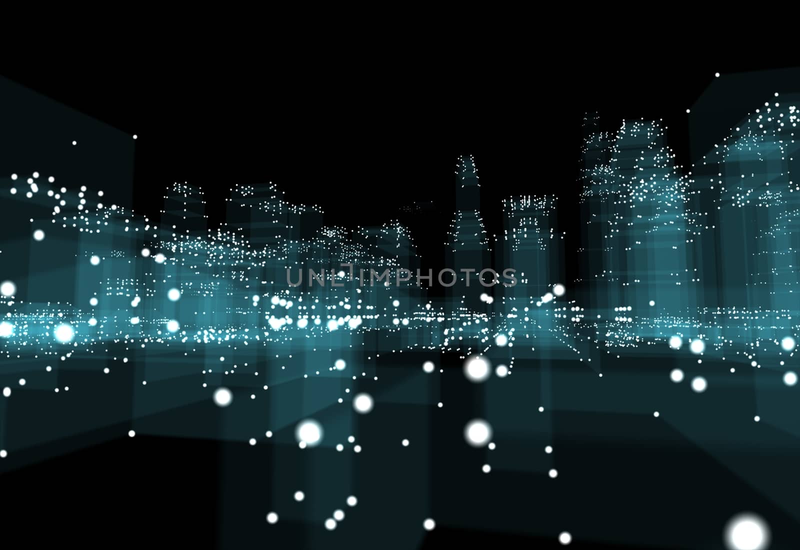 Abstract 3d city with dots and blue buildings by cherezoff