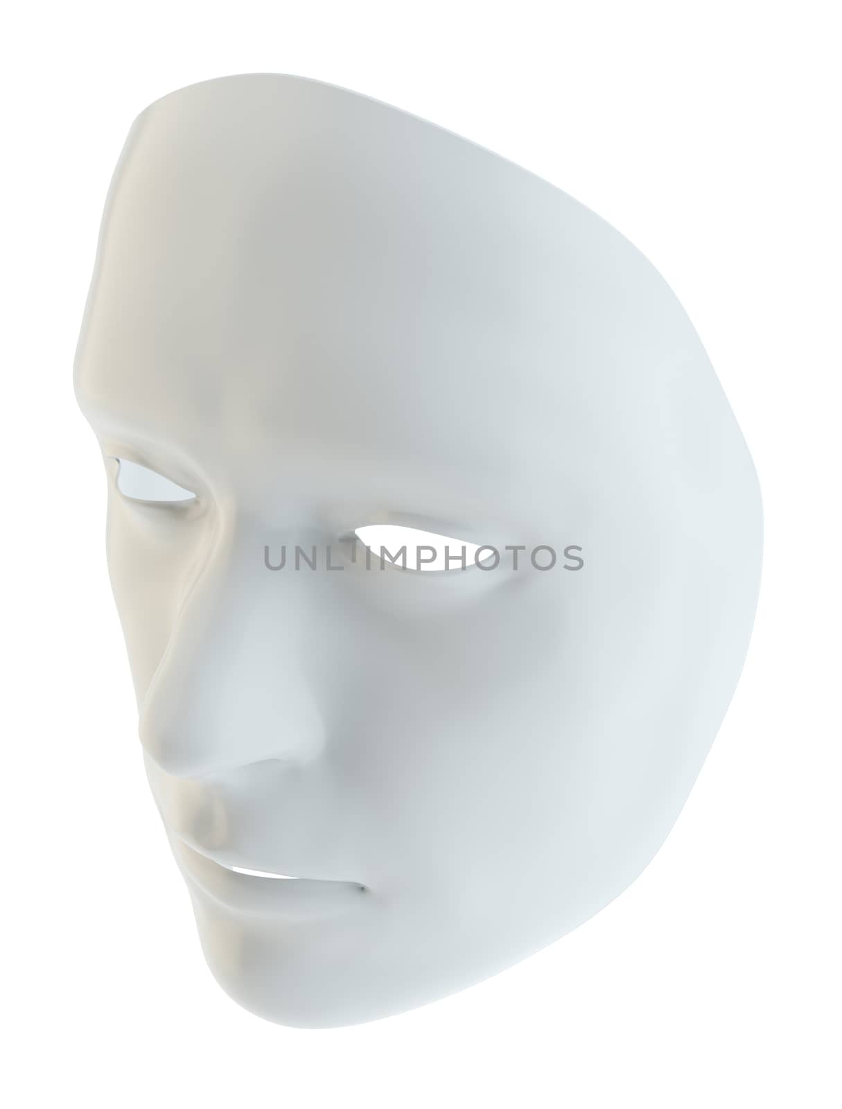 White mask similar to the robot's face isolated on white background. 3d illustration