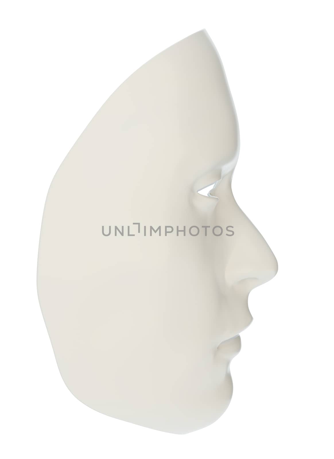 White mask similar to the robot's face isolated on white background. 3d illustration