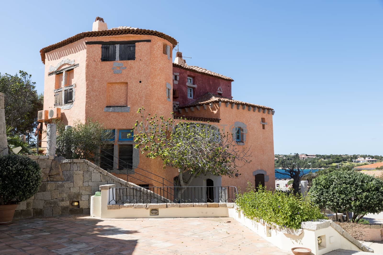 typical italian architecture in Porto Cervo on the italian island of sardinia, the place where in the summer the rich and famous travel for their exclusive vacation