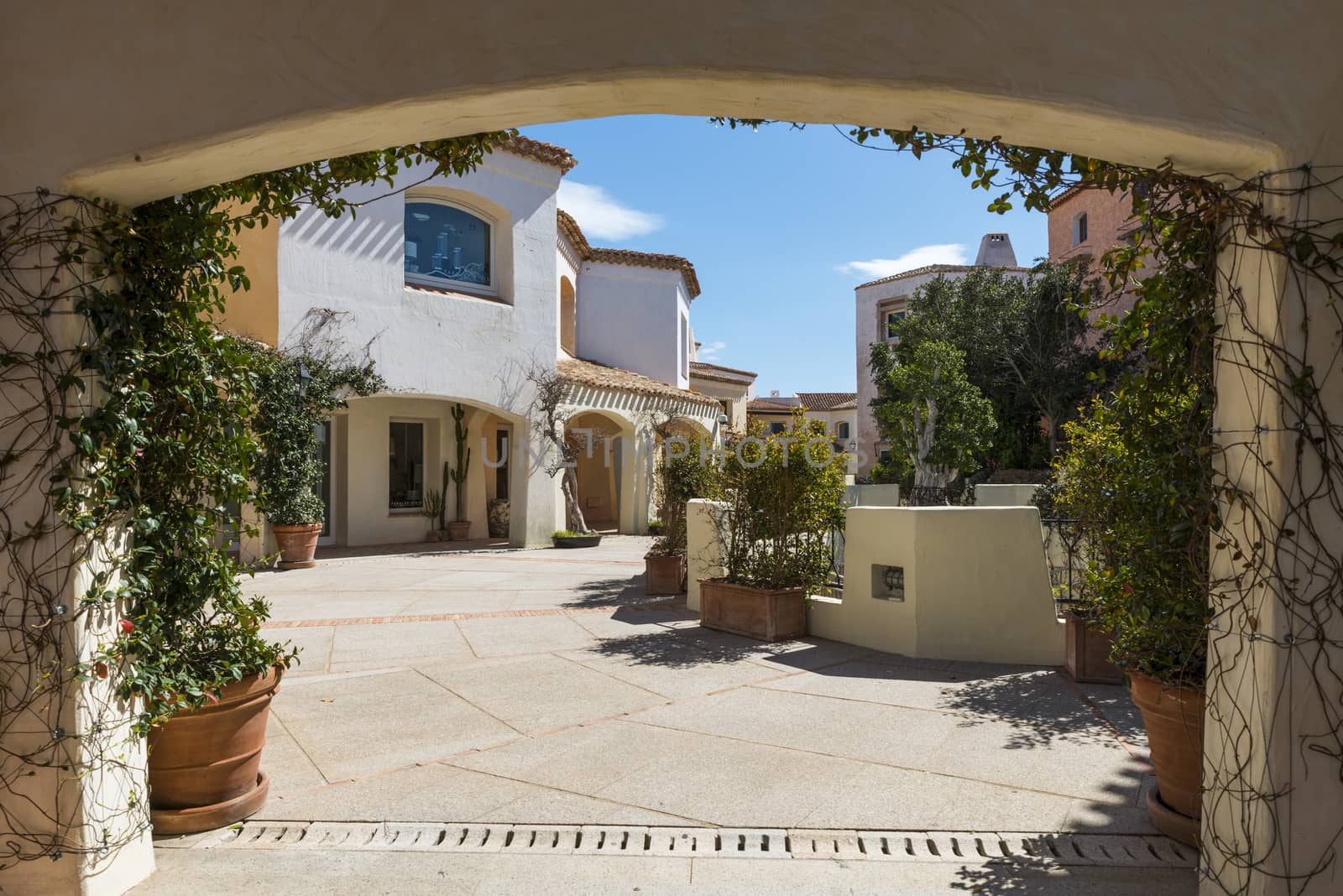 typical italian architecture in Porto Cervo on the italian island of sardinia, the place where in the summer the rich and famous travel for their exclusive vacation