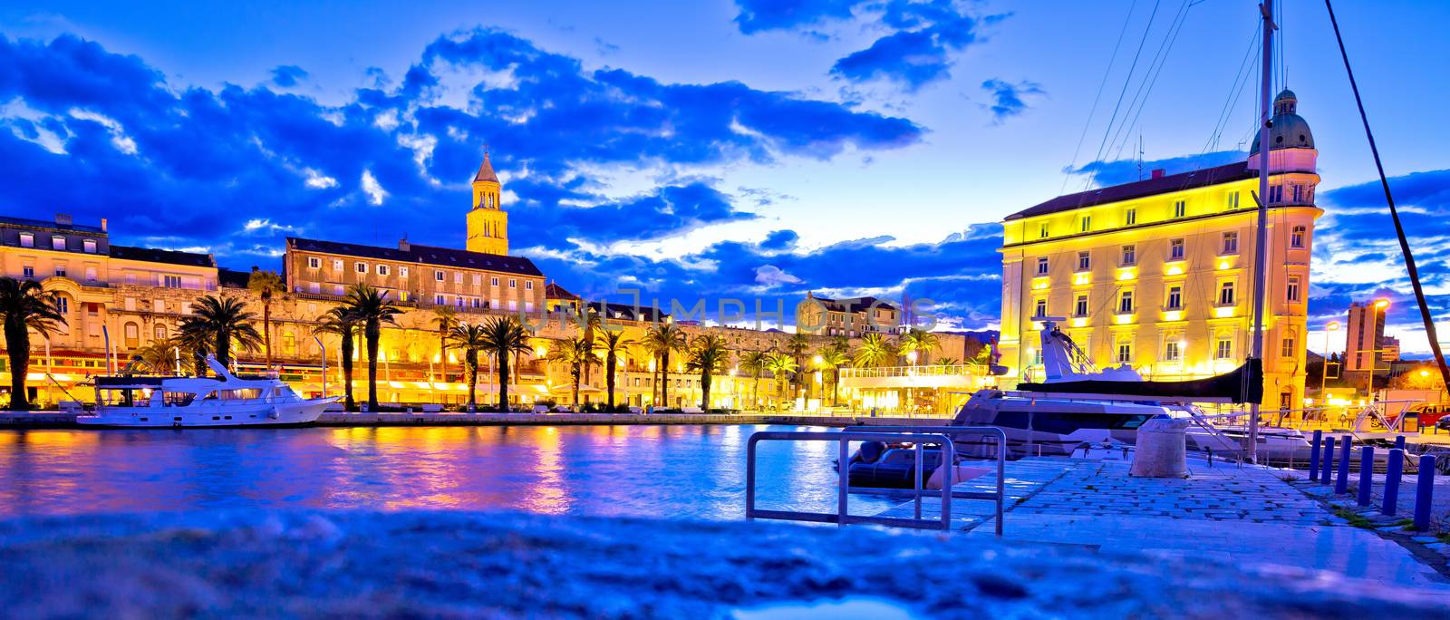 Split landmarks evening blue panoramic view, Dalmatia, Croatia
