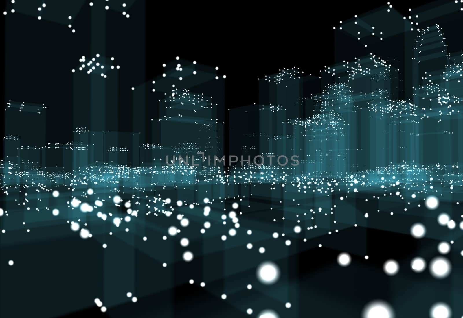 Abstract 3d city with dots and blue buildings by cherezoff