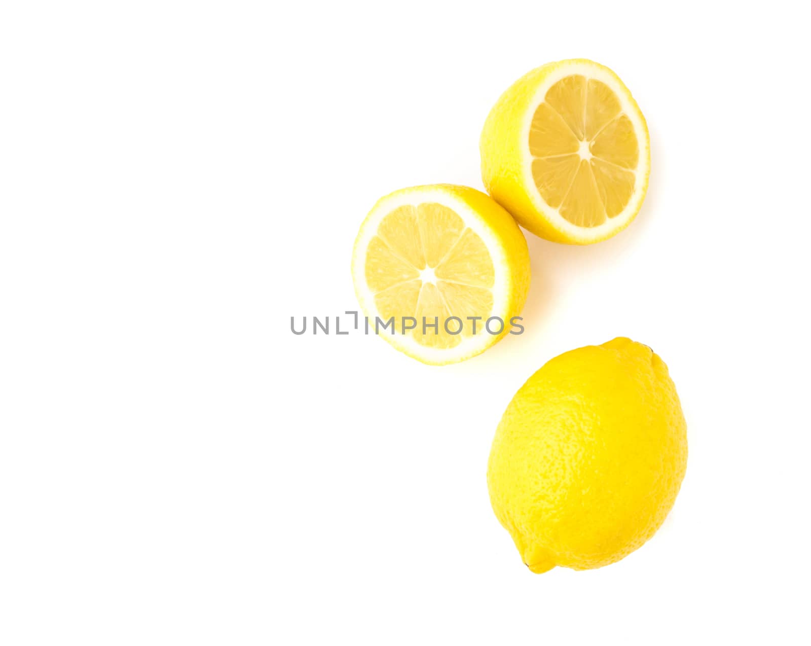 Closeup top view fresh lemon fruit slice on white background 