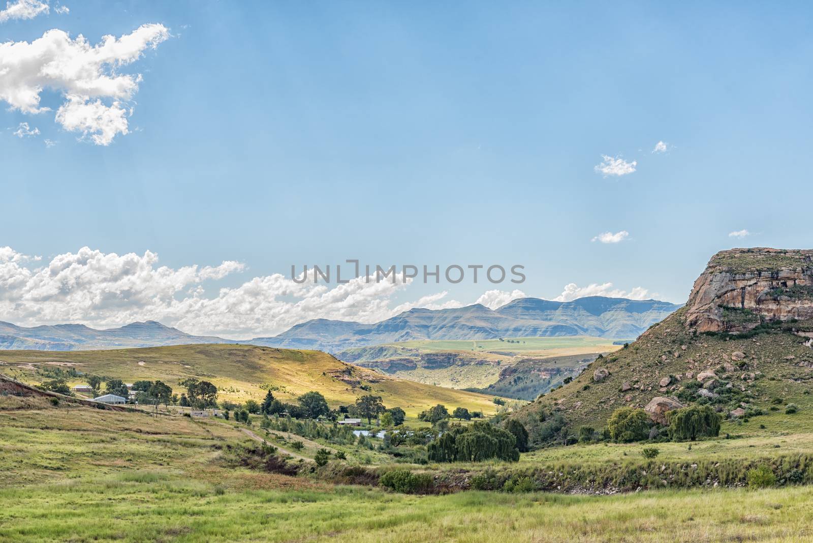 A farm landscape along the R711-road between Fouriesburg and Clarens in the Free State Province of South Africa