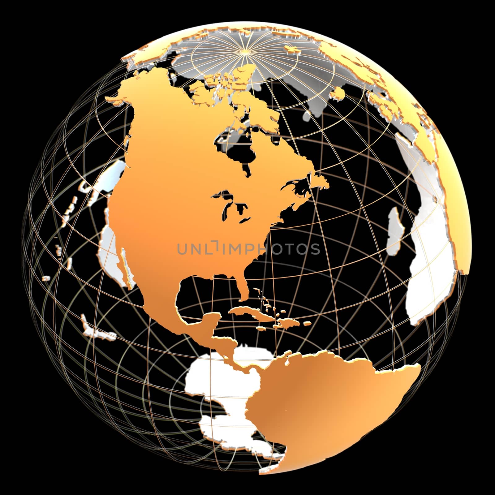 3d globe with continents and meridian lines by cherezoff