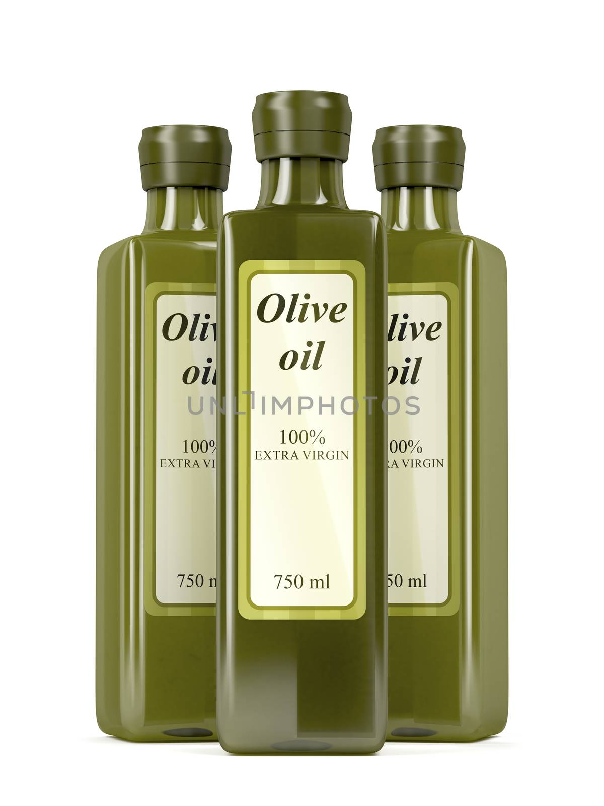 Olive oil bottles on white by magraphics