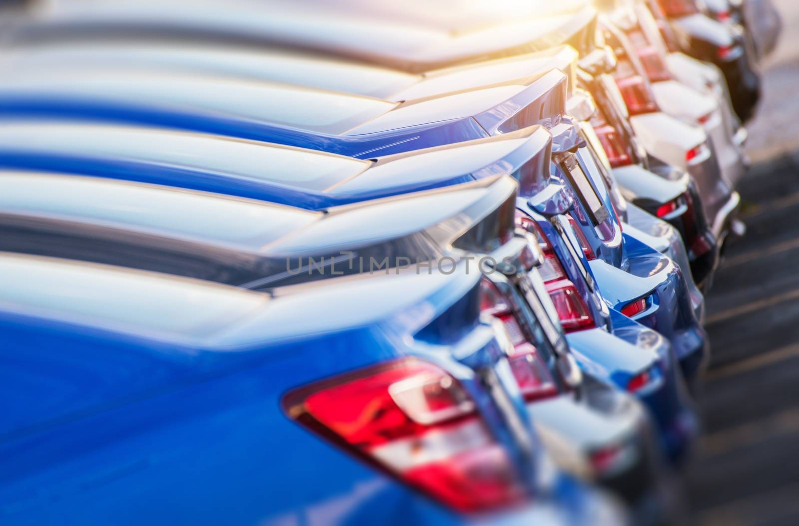 Line of Brand New Cars. Vehicles Production Line. Automotive Factory Theme. 