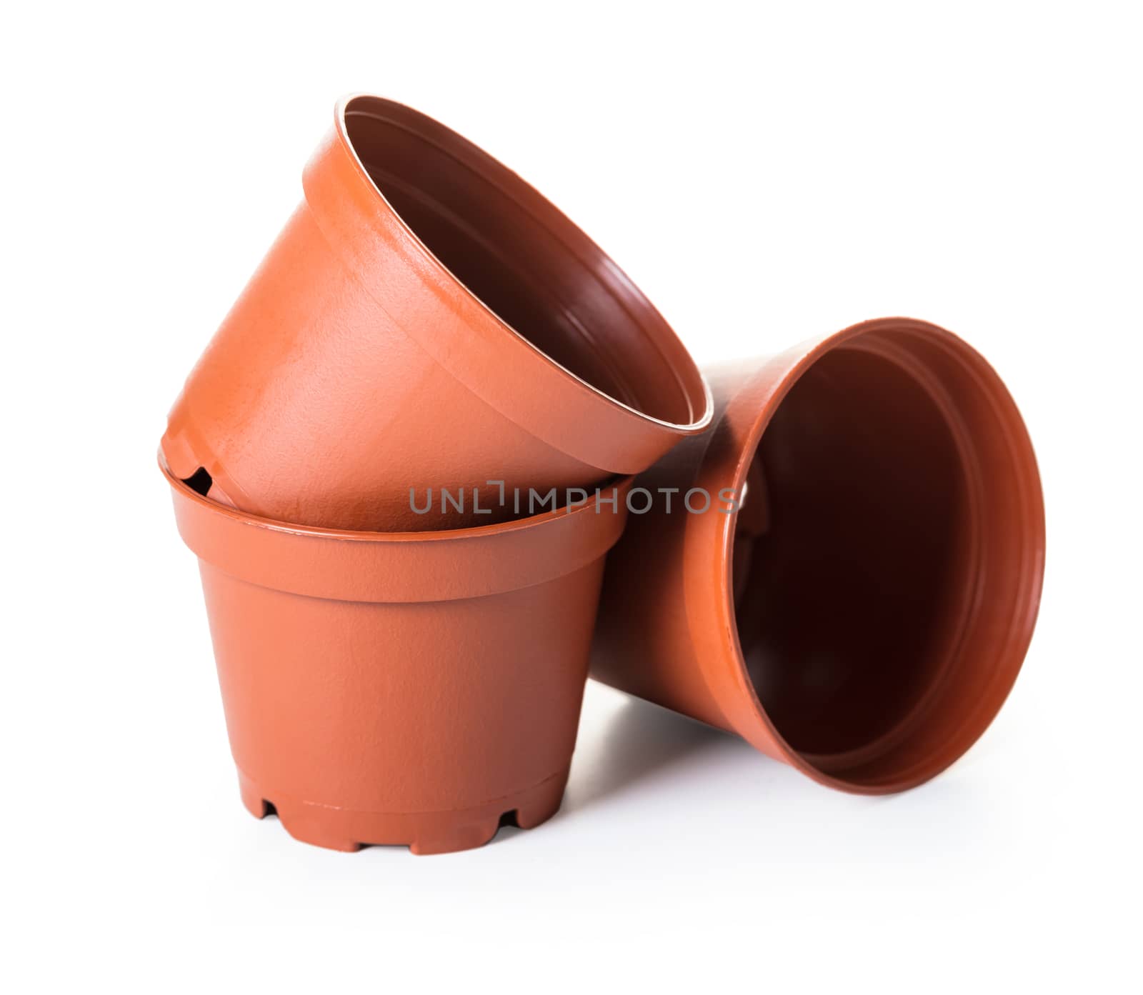 new flower pots on white isolated background