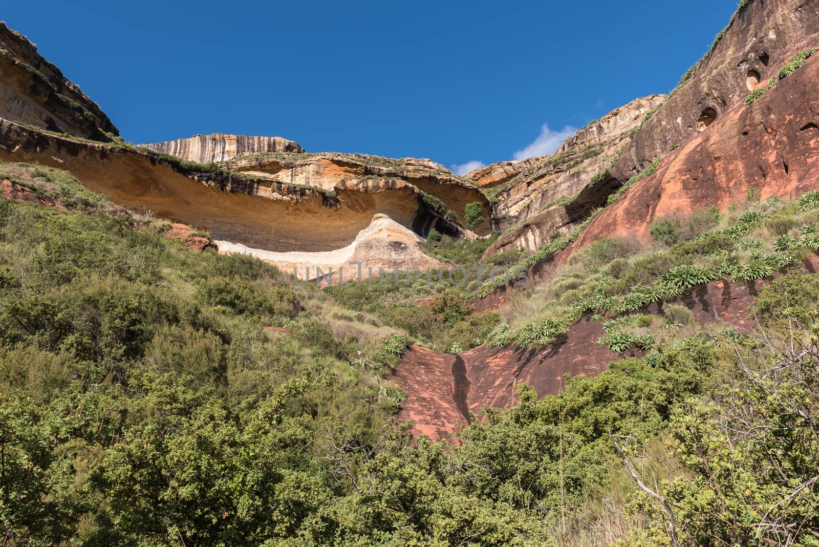 Multi-colored sandstone cliffs at Golden Gate in the Free State Province of South Africa