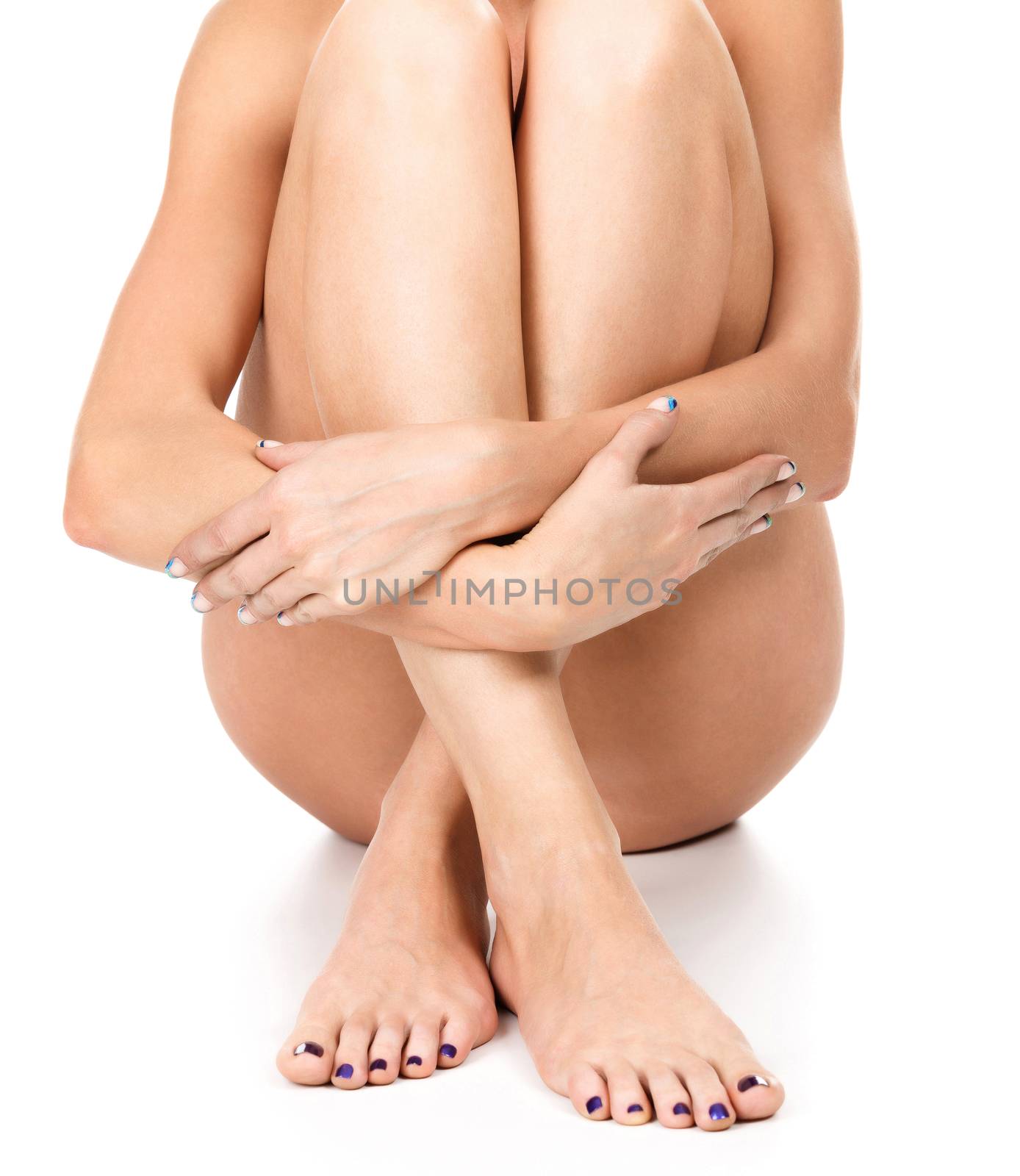 Well groomed female legs and hands, skincare concept, isolated o by Nobilior