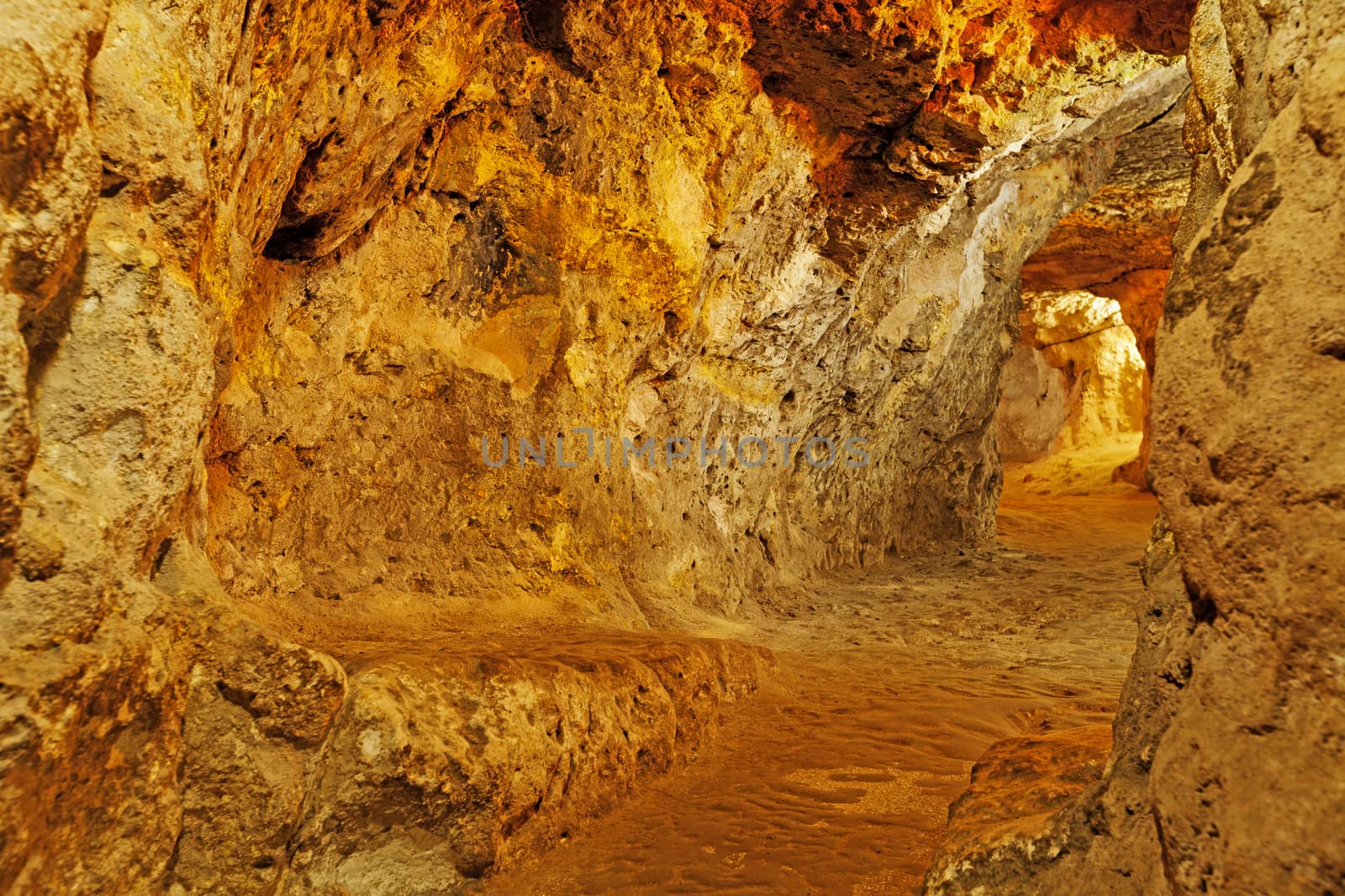 The Derinkuyu underground city is an ancient multi-level cave city in Cappadocia, Turkey.