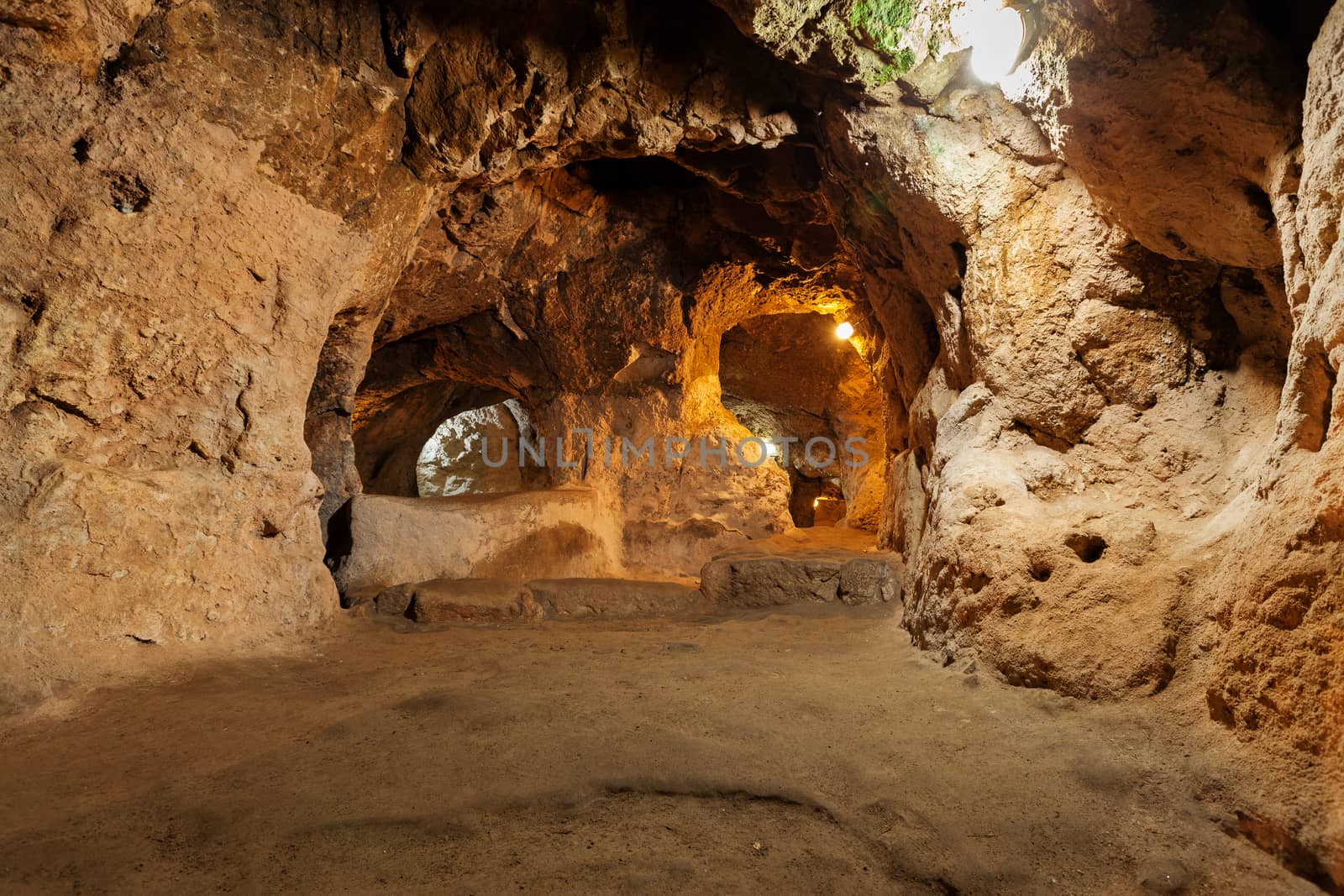 The Derinkuyu underground city is an ancient multi-level cave city in Cappadocia, Turkey.