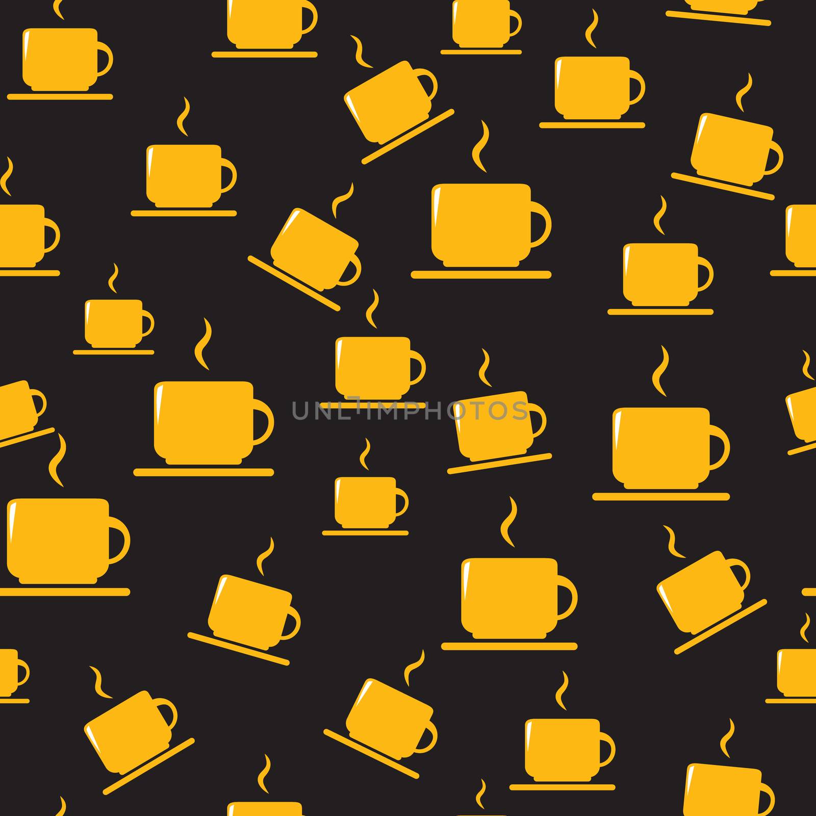 Cups seamless pattern. Tea or coffee cups on dark background.