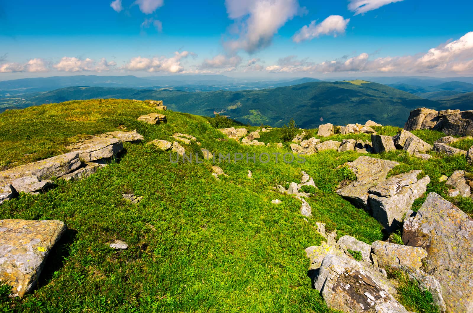 boulders on grassy hill in summer by Pellinni