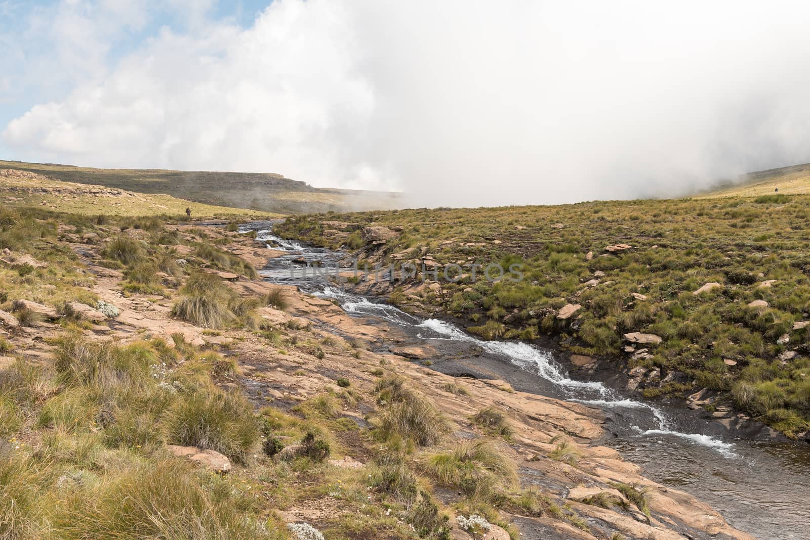 The Tugela River, shortly before it plunges 948 m from the top of the Amphitheatre in the Drakensberg. The Tugela Falls, the second tallest waterfall on earth