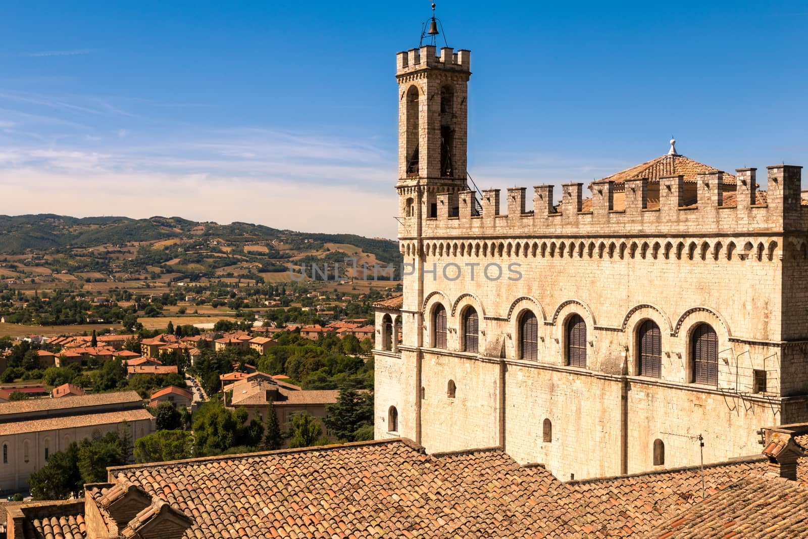 Gubbio (Italy): View of the ducal palace and view of the splendid Italian roofs