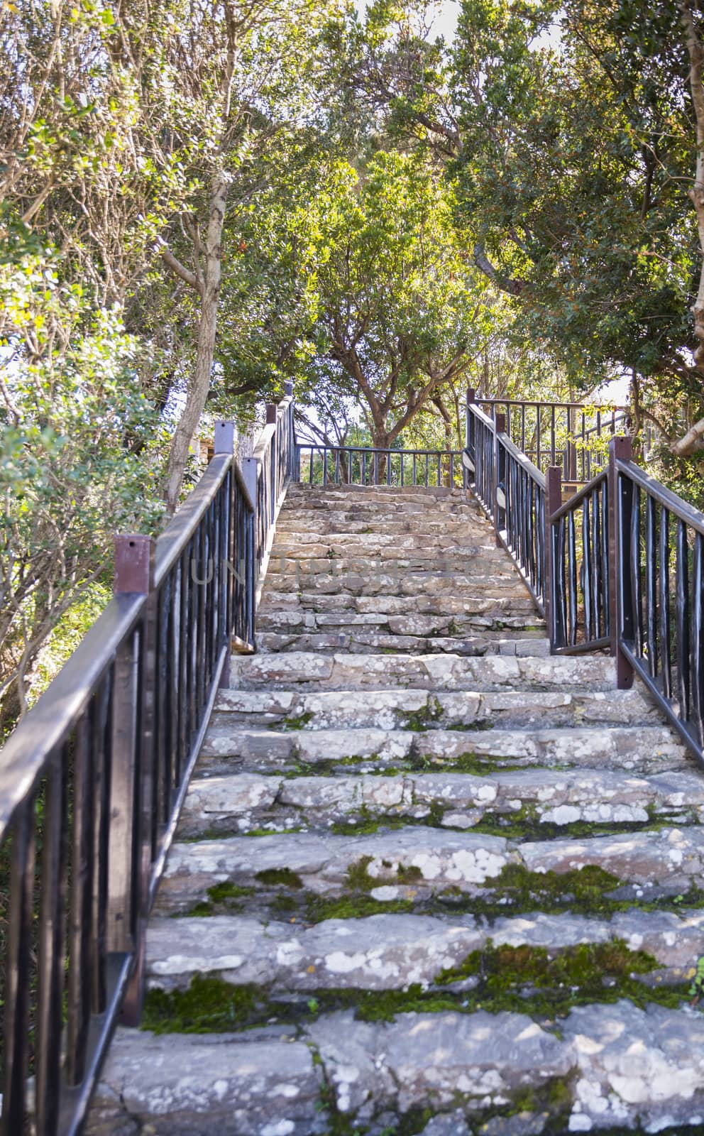 old steps from stone up to the hill from the church in porto cervo sradinia