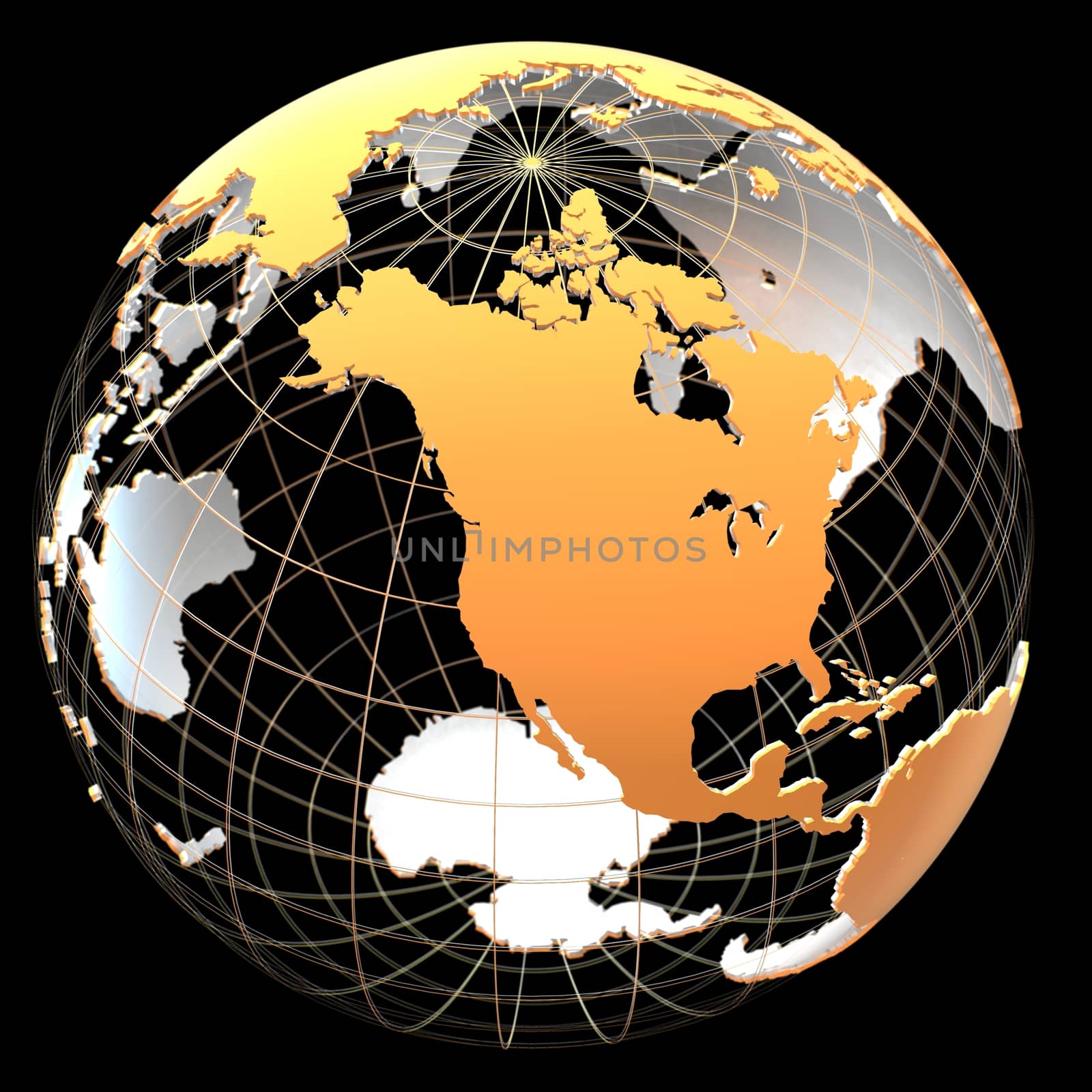 3d globe with continents and meridian lines by cherezoff