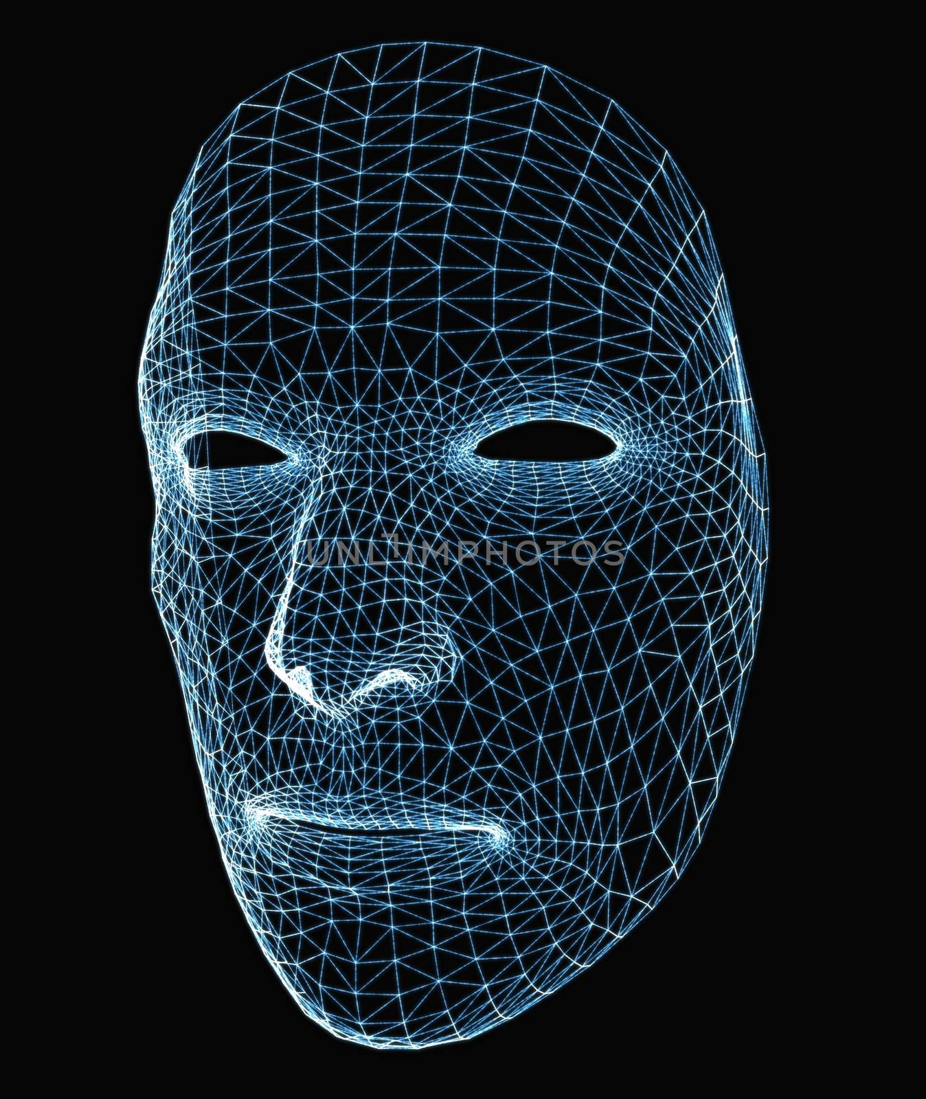Human face consisting of luminous lines and dots. 3d illustration on a black background