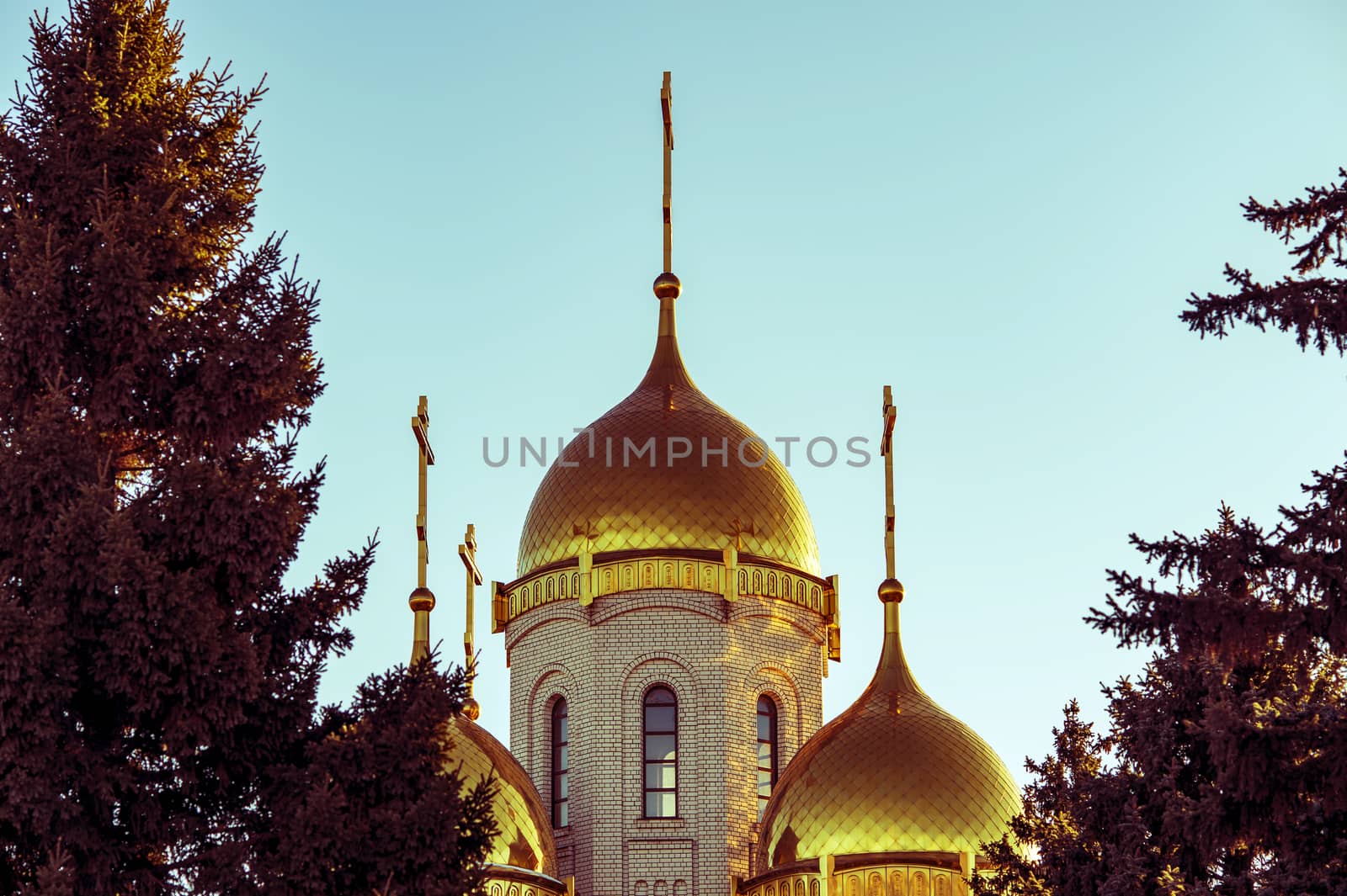 Landscape with golden domes of the church Orthodox church