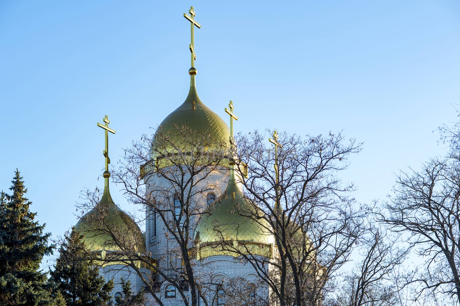 Landscape with golden domes of the church Orthodox church