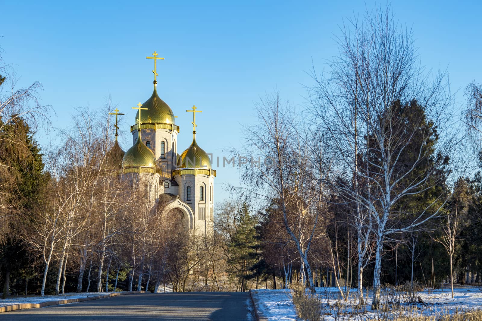 Landscape with golden domes of the church Orthodox church