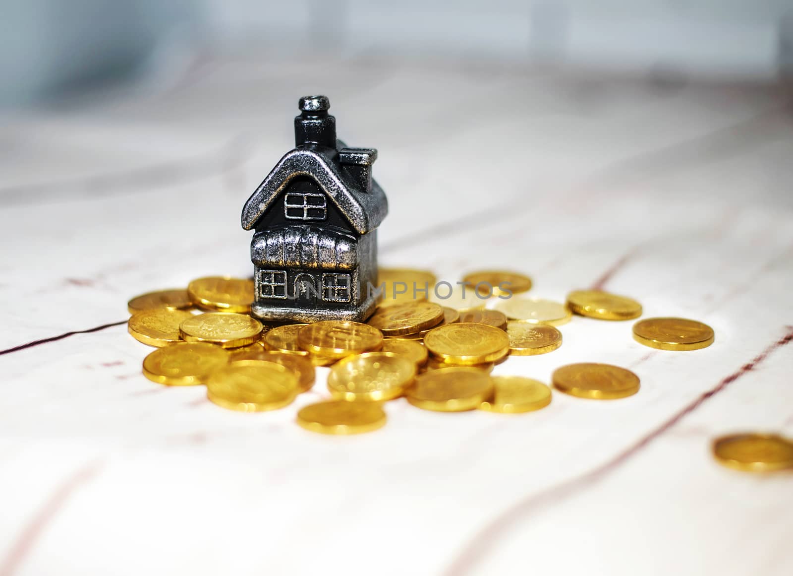 The house stands on a pile of coins, the concept of cash savings by AlisLuch