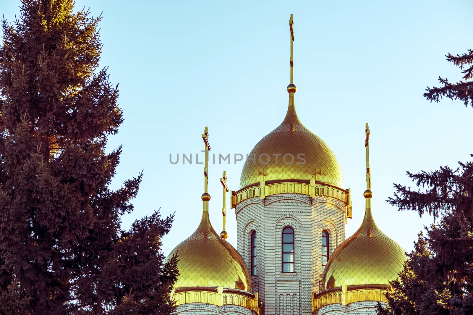 Landscape with golden domes of the church Orthodox church