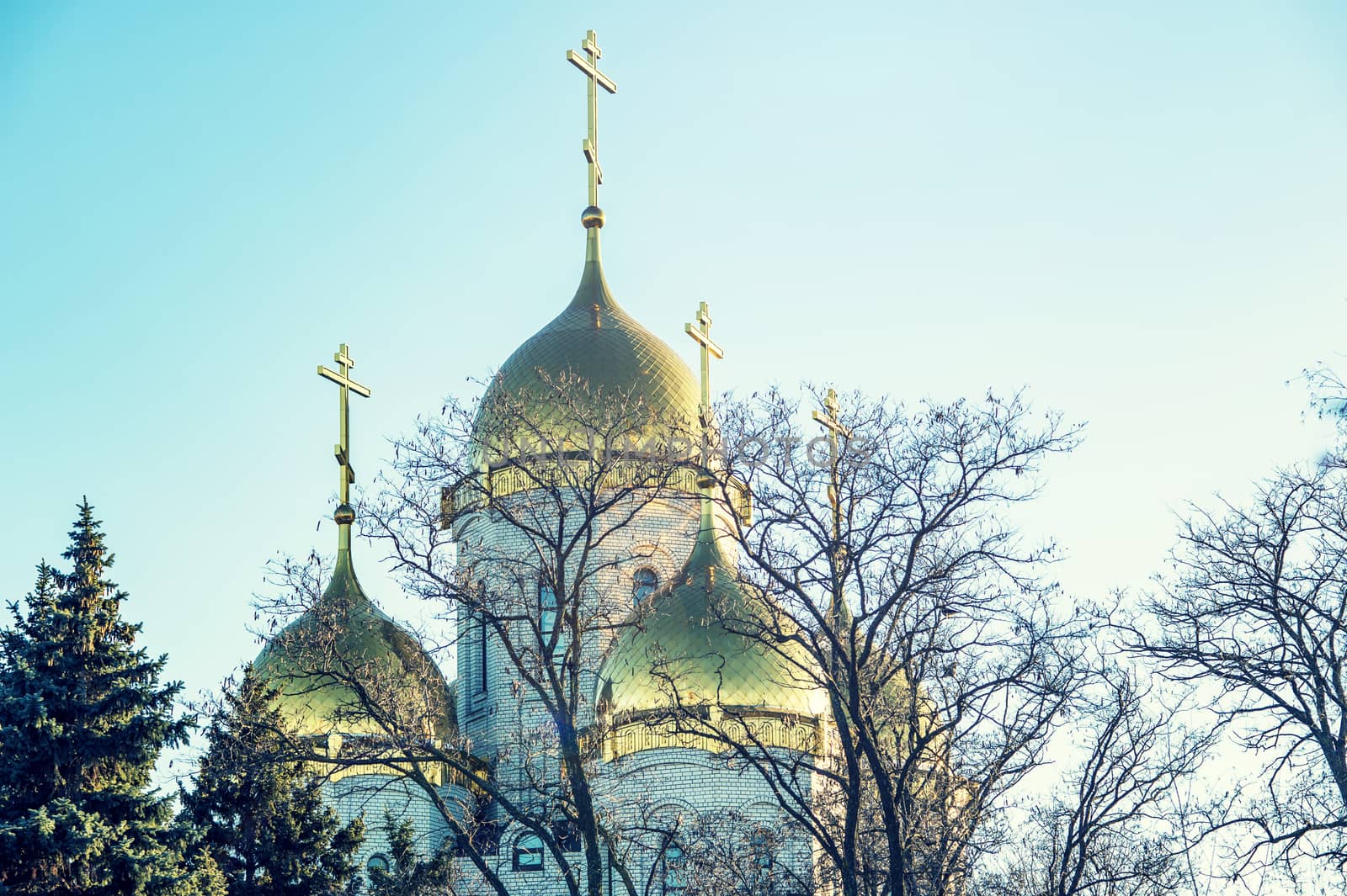 Landscape with golden domes of the church Orthodox church