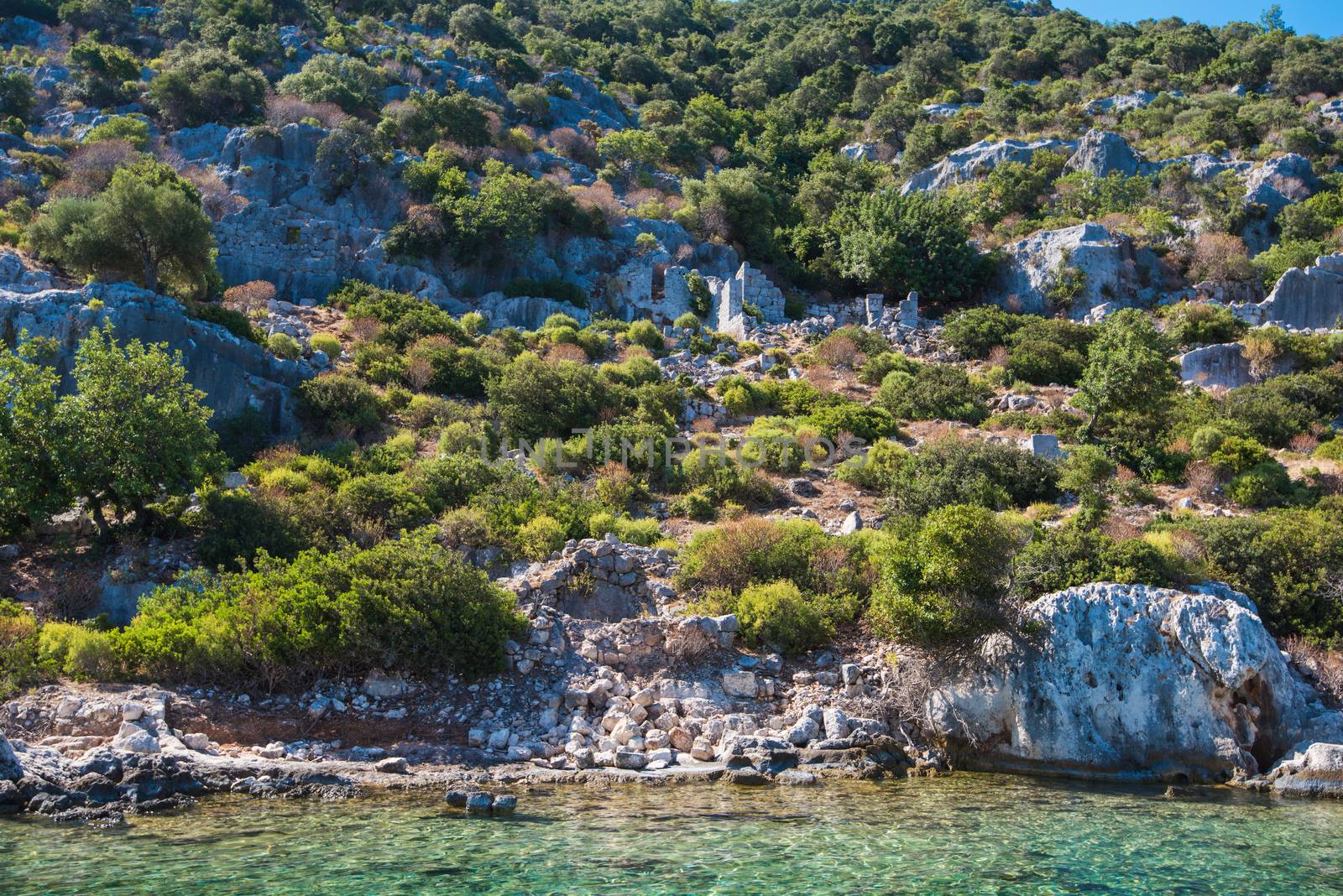Sea, near ruins of the ancient city on the Kekova island, Turkey