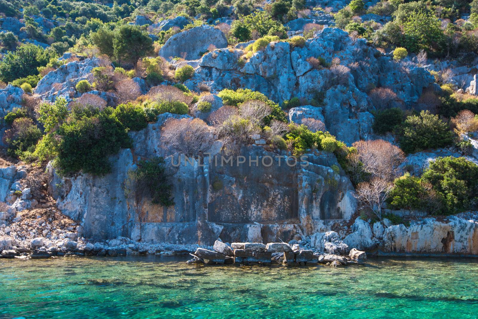 Sea, near ruins of the ancient city on the Kekova island, Turkey