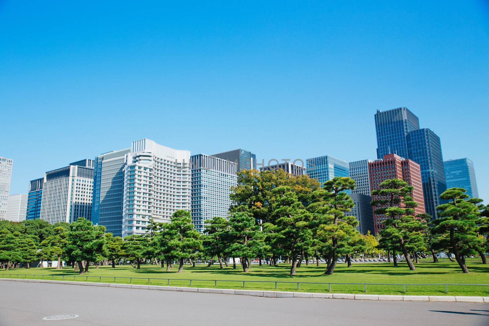 Japan city Tokyo modern building under blue sky