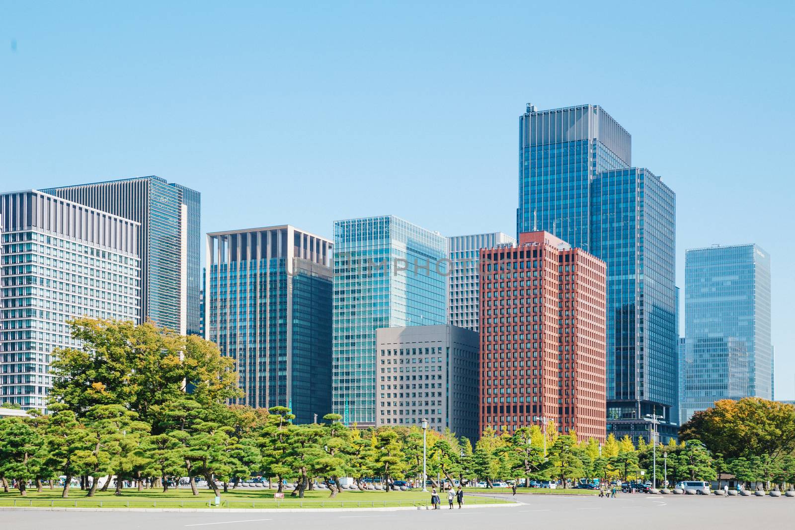 Japan city Tokyo modern building under blue sky