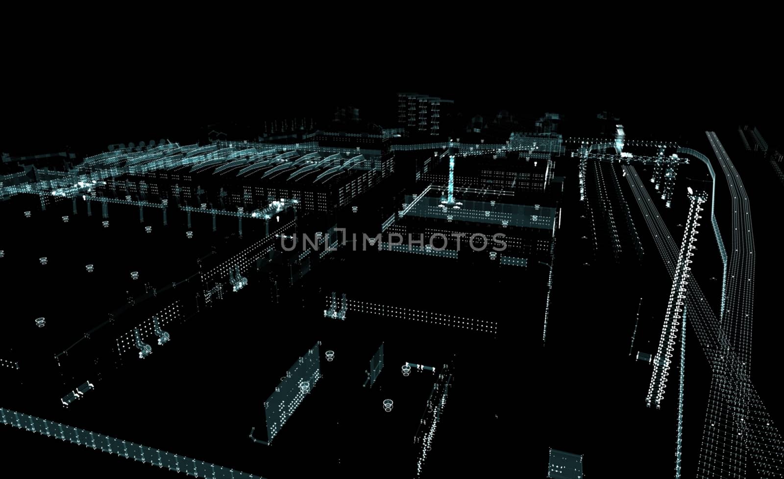 Abstract 3D rendered city of lines and dots by cherezoff