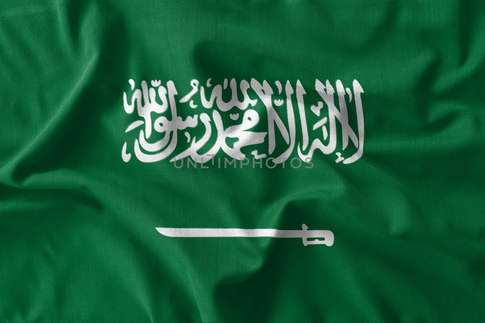 Saudi Arabia flag painting on high detail of wave cotton fabrics by stockdevil