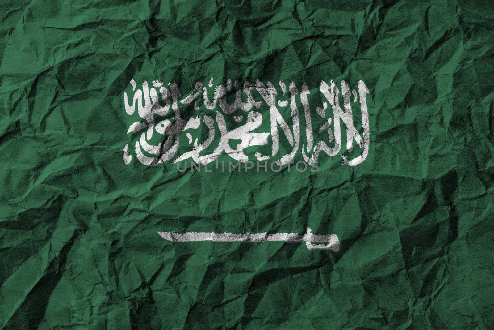 Saudi Arabia flag with high detail of crumpled paper by stockdevil