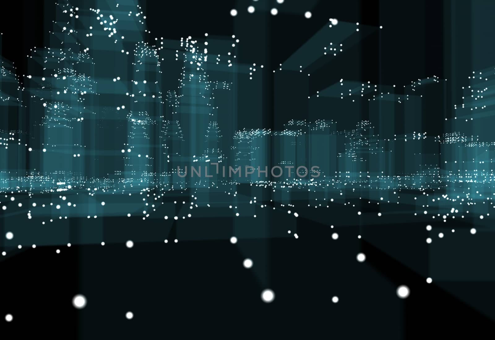 Abstract 3d city with dots and blue buildings by cherezoff