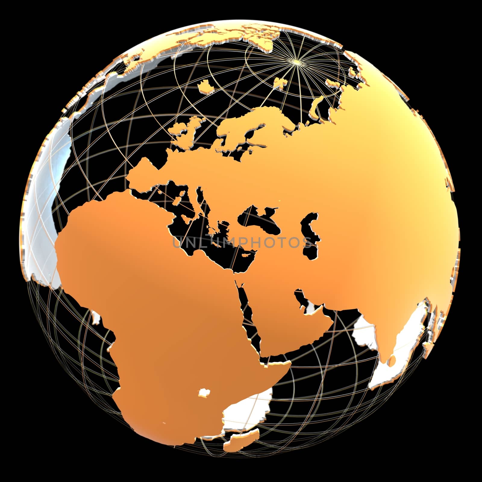 3d globe with continents and meridian lines by cherezoff