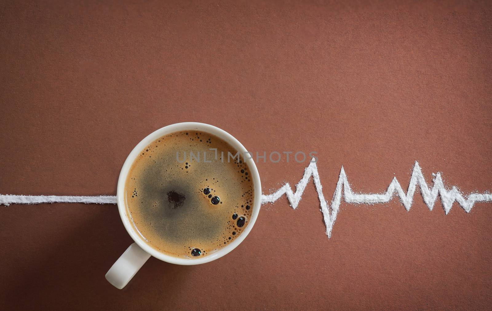 Coffee cup top view and heart beats cardiogram  by mady70