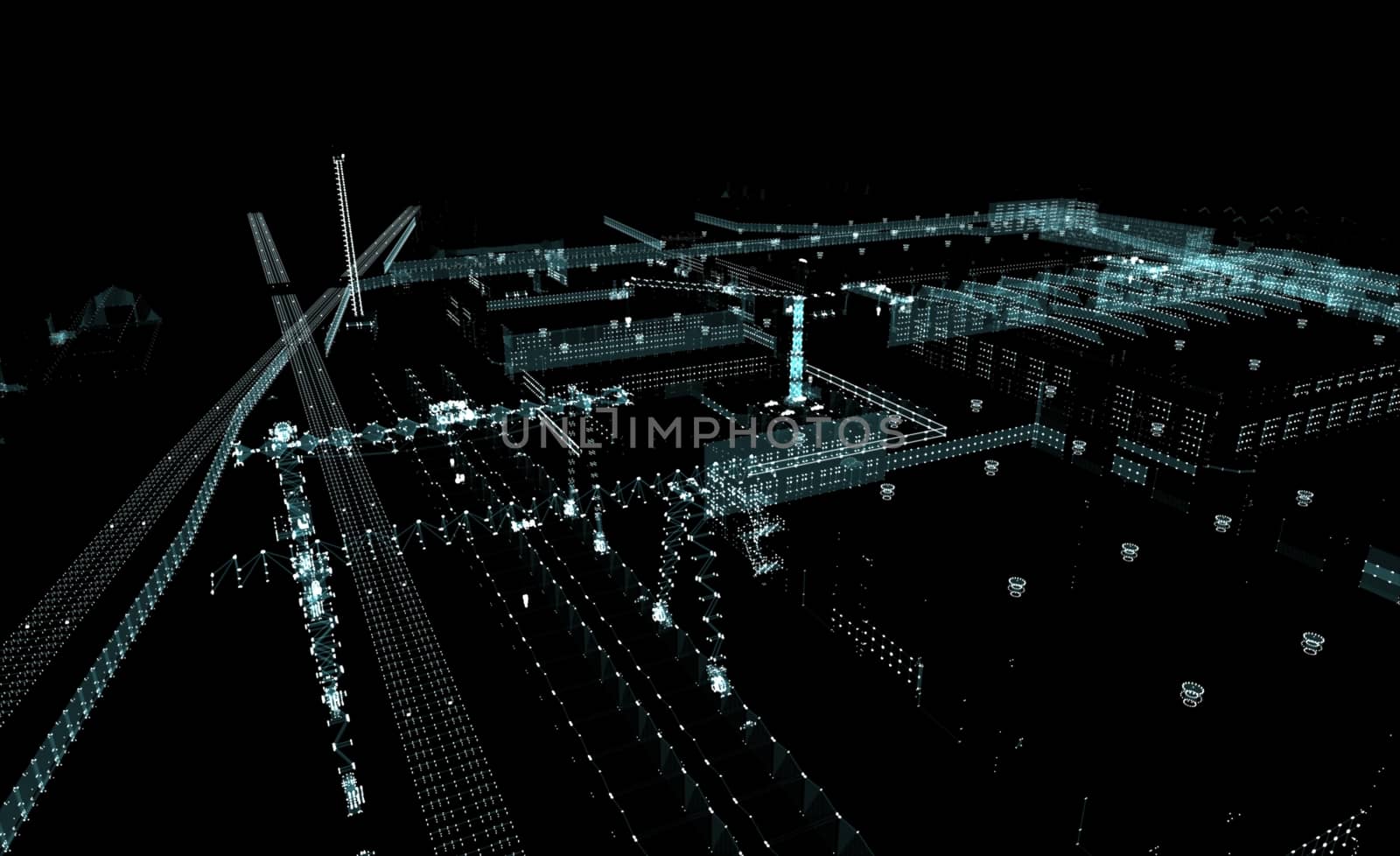 Abstract 3D rendered city of lines and dots by cherezoff