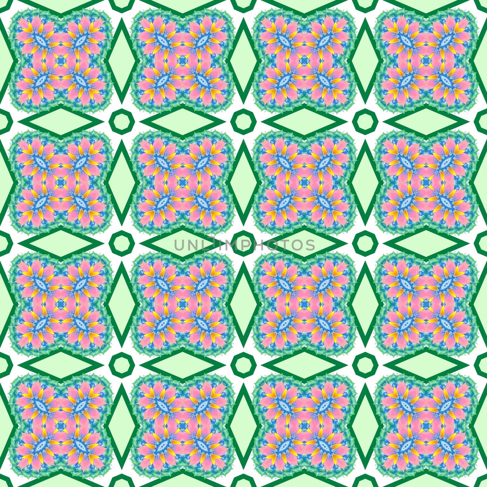 Digital computer graphic - seamless decorative pattern in a bbright colors spirals for design.