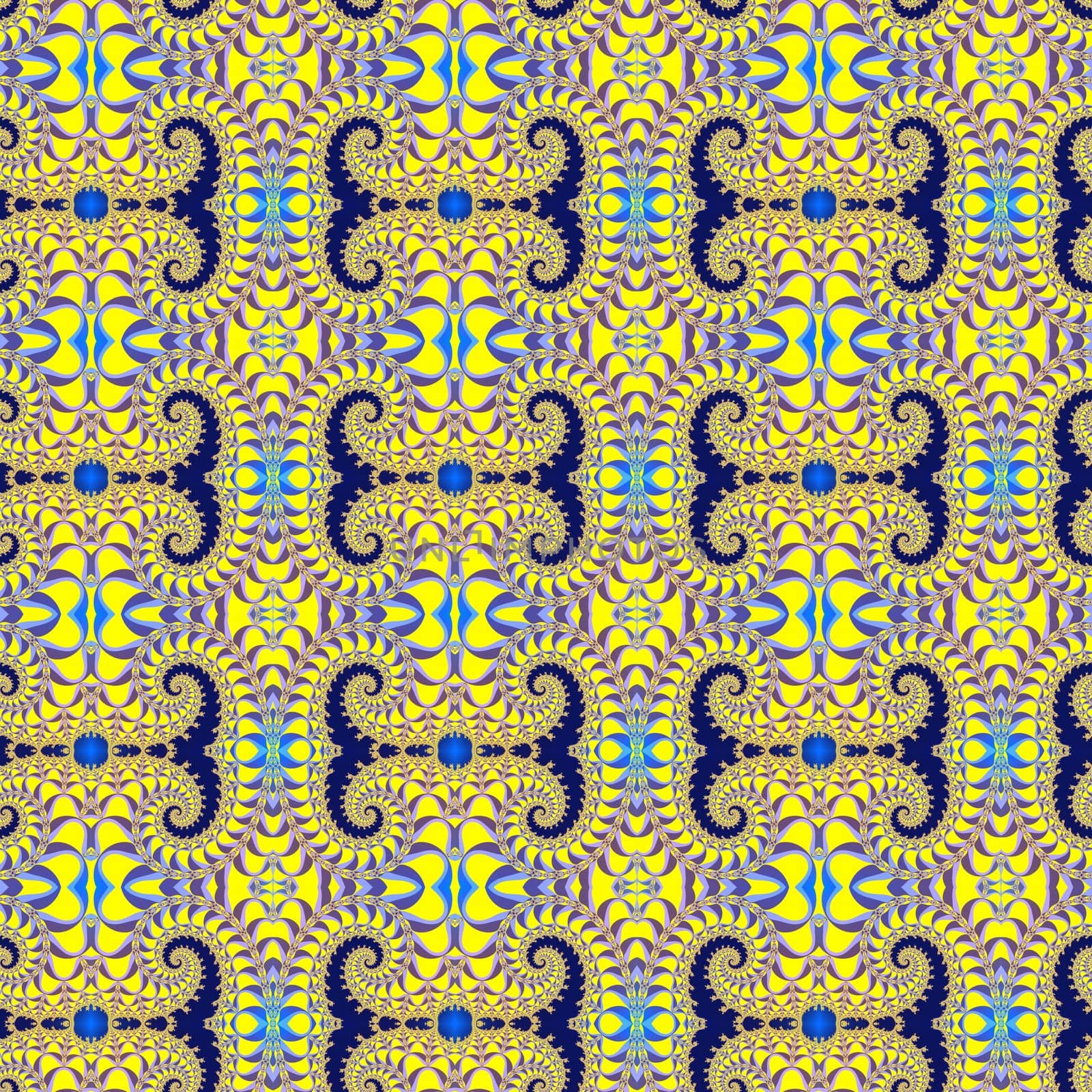 Digital computer graphic - seamless decorative pattern with fractal spirals for design.