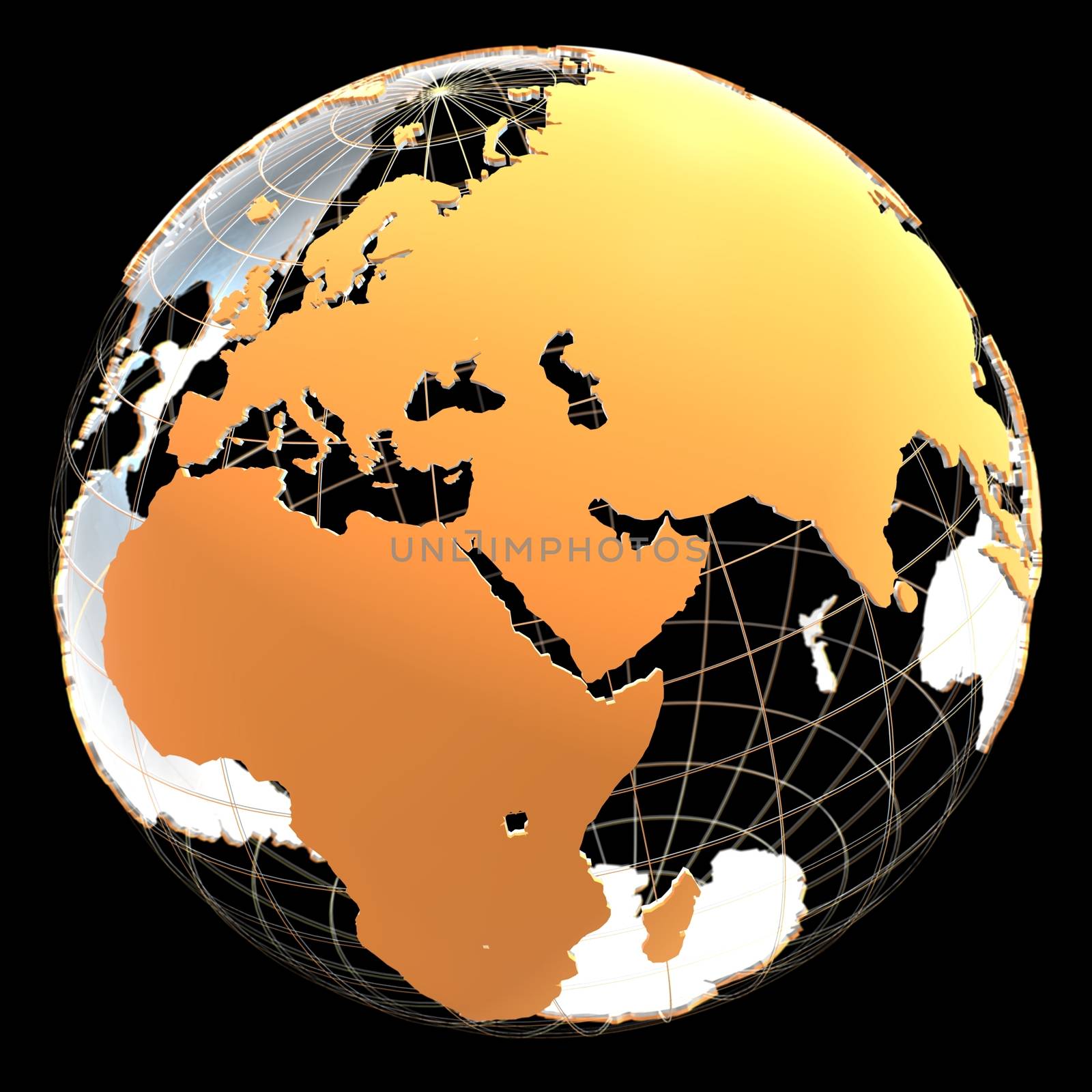 3d globe with continents and meridian lines by cherezoff