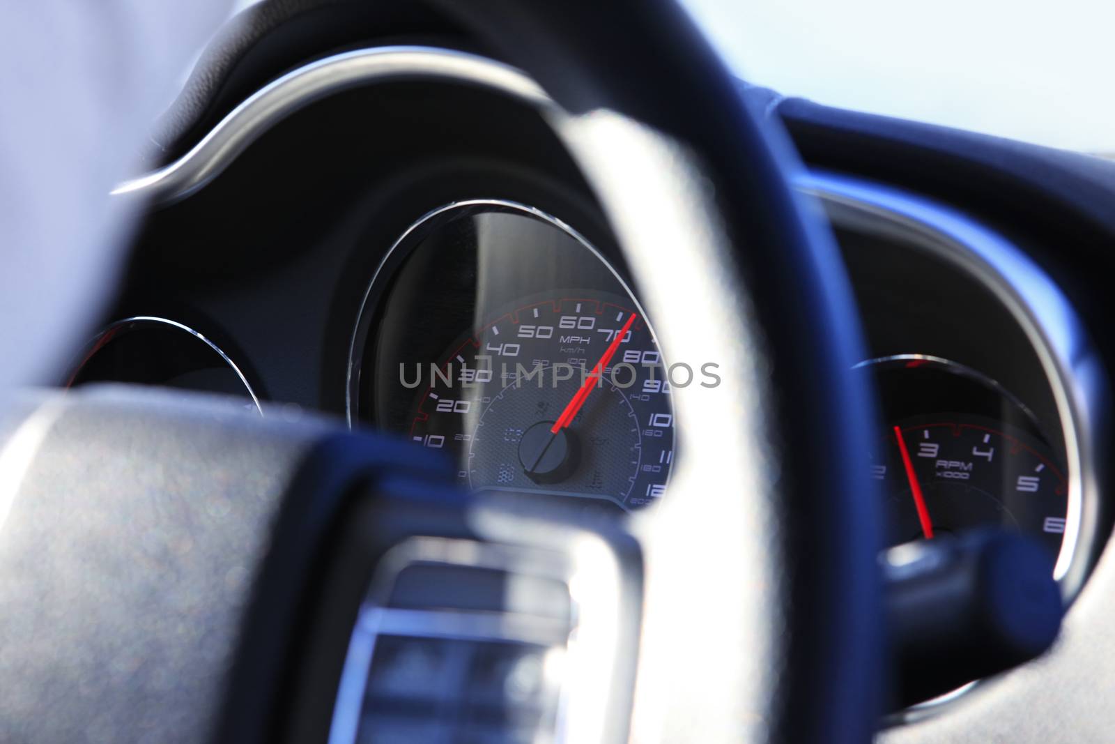 Modern car speedometer close up