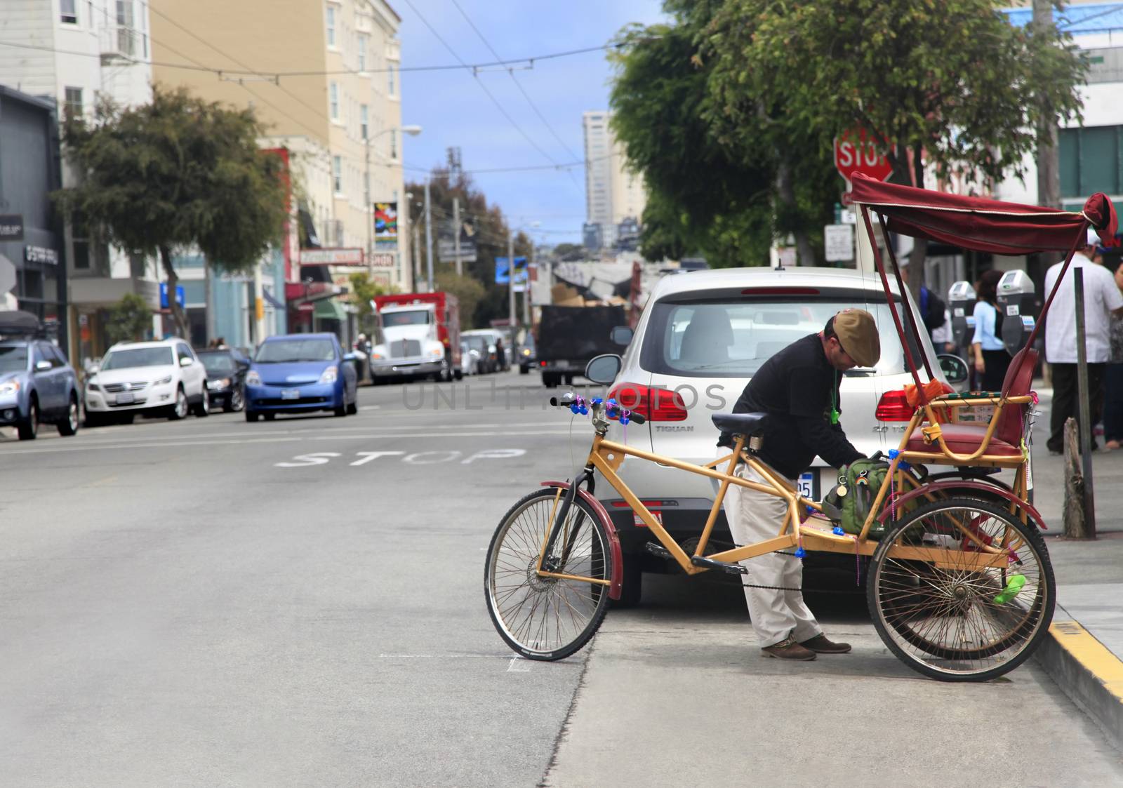 San Francisco, California, USA - August 23, 2013: rickshaw on Chestnut street in San Francisco, California