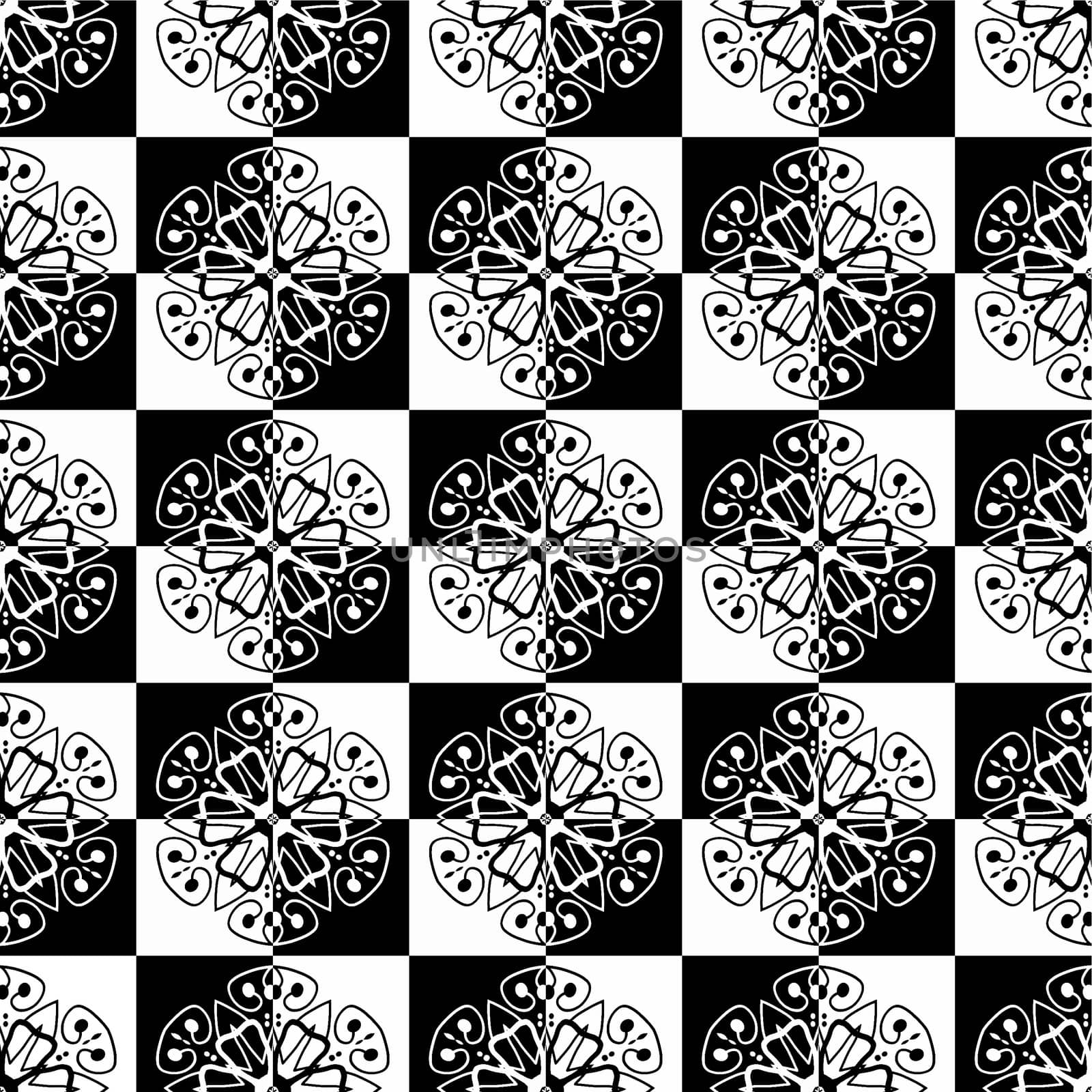 Digital computer graphic - seamless decorative pattern with a flowers in a black - white colors