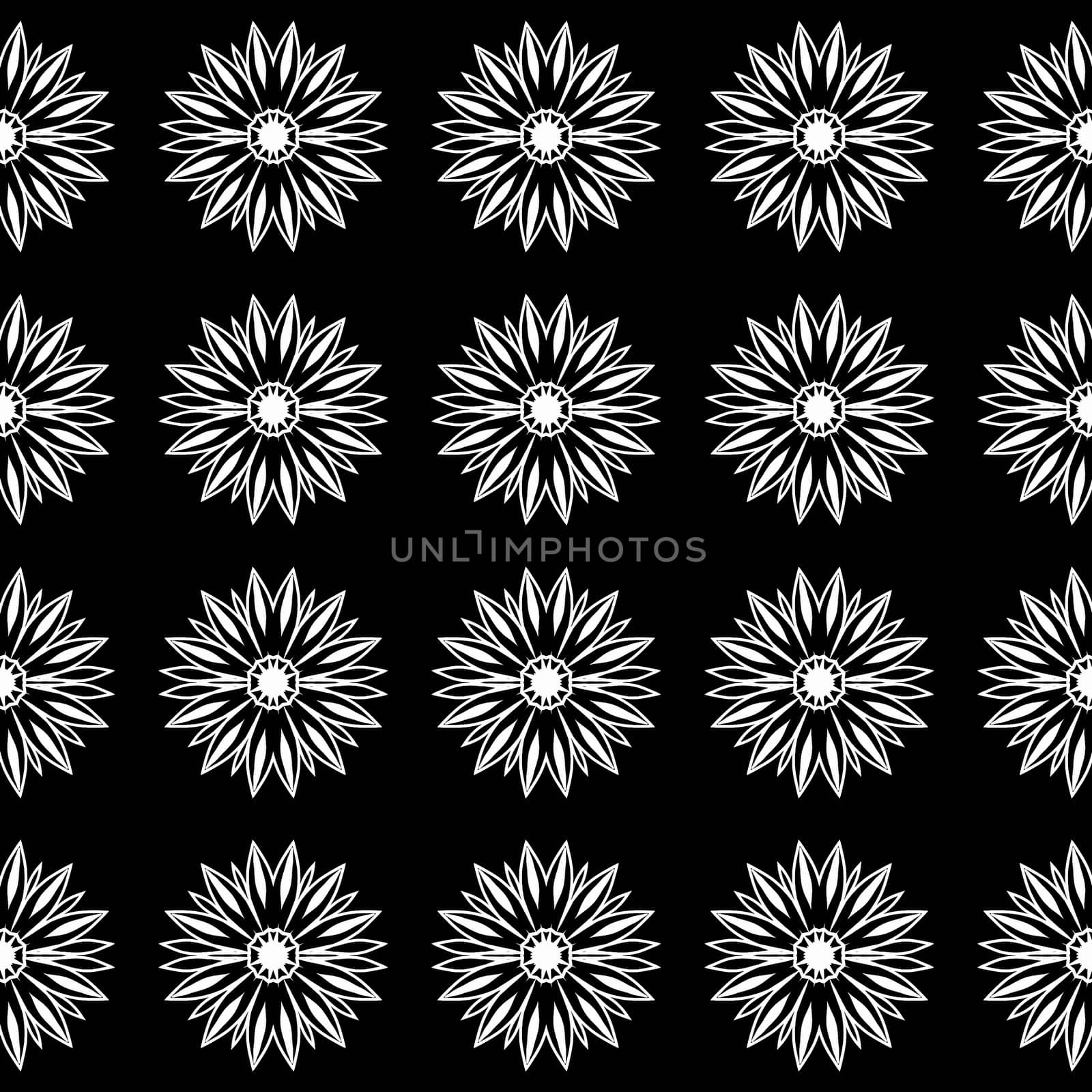 Digital computer graphic - seamless decorative pattern with a flowers in a black -white colors