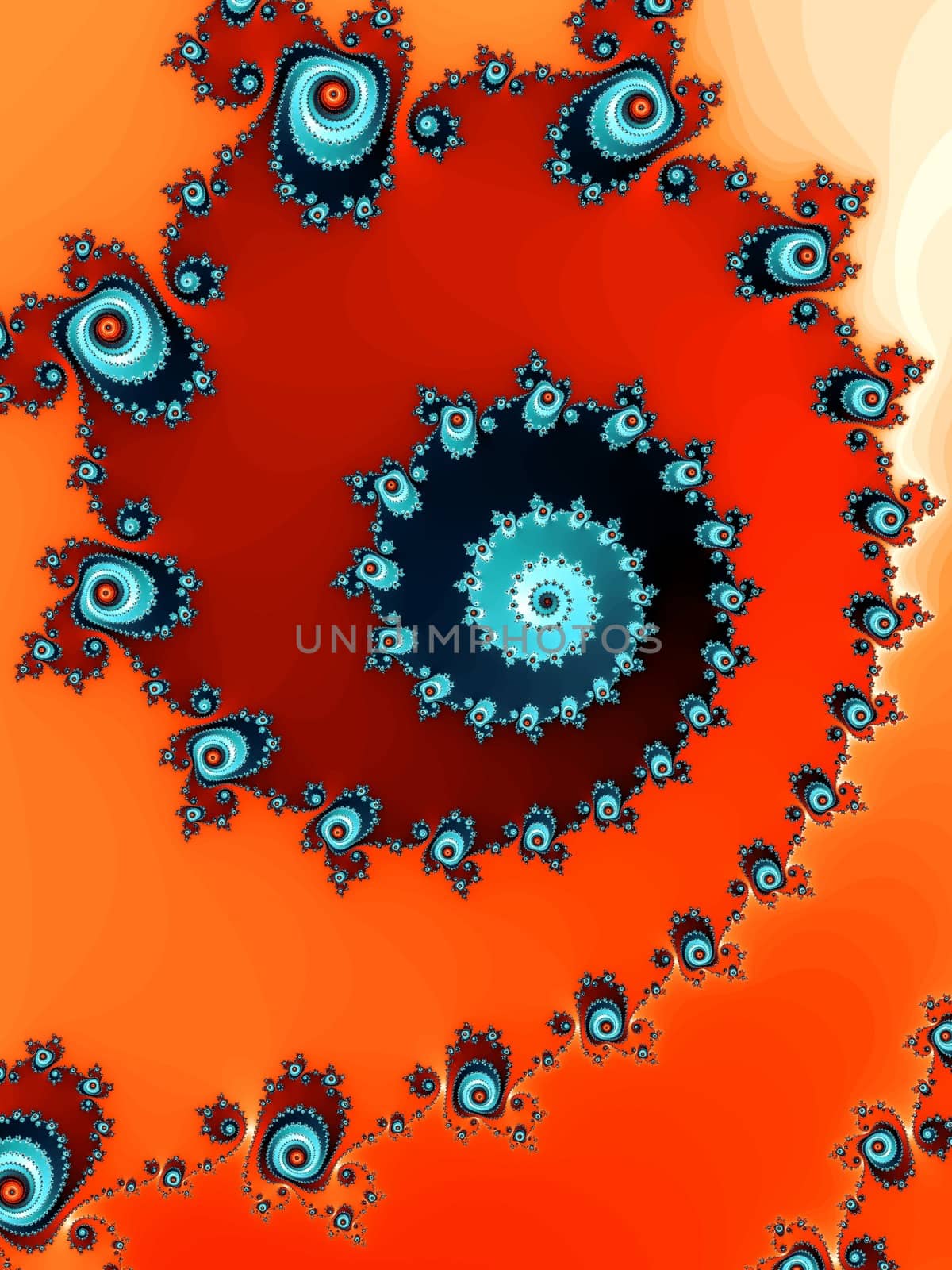 Digital computer graphic - abstract decorative fractal wwith spirals in a bright colors for design.