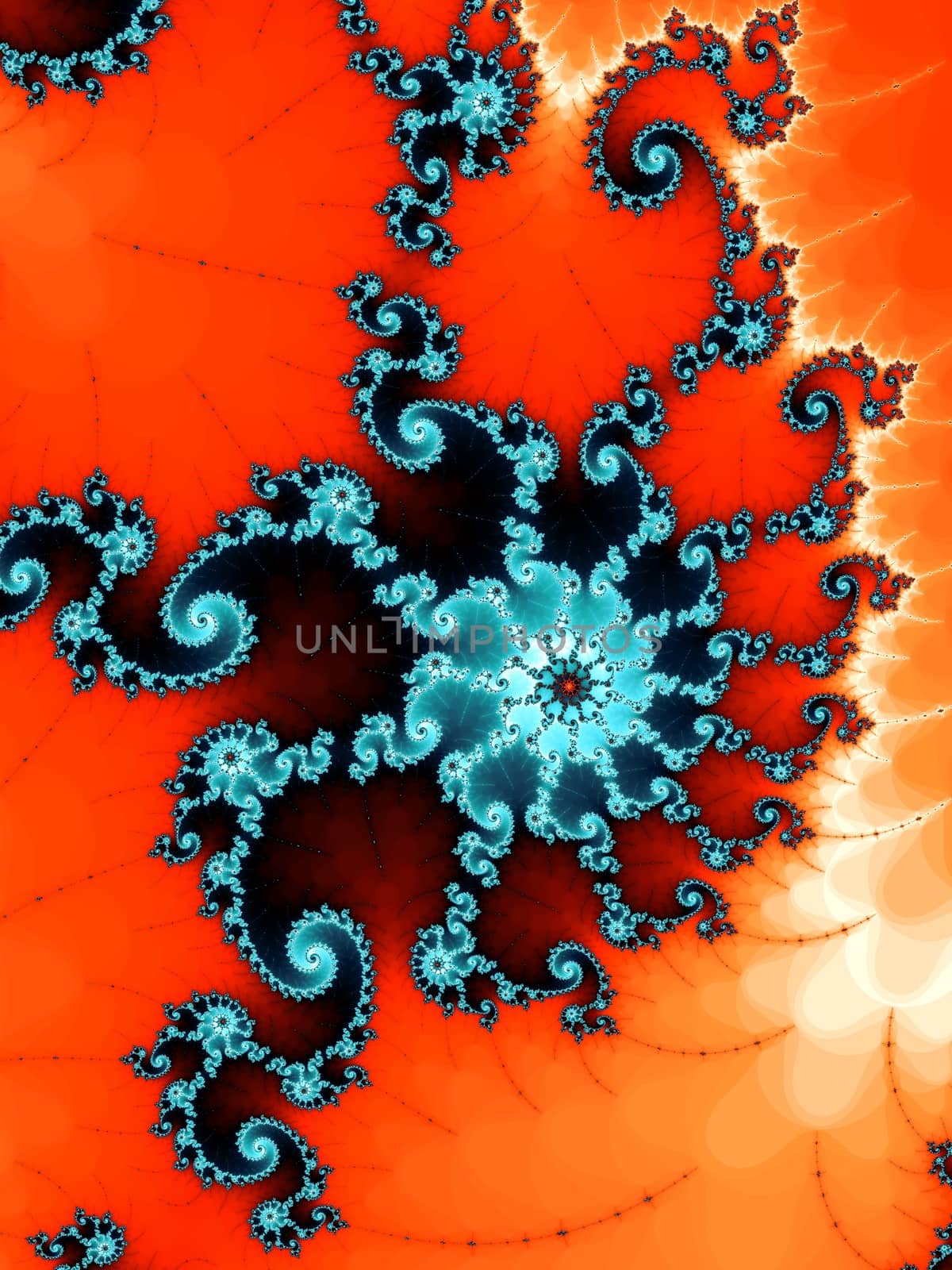 Digital computer graphic - abstract decorative fractal wwith spirals in a bright colors for design.